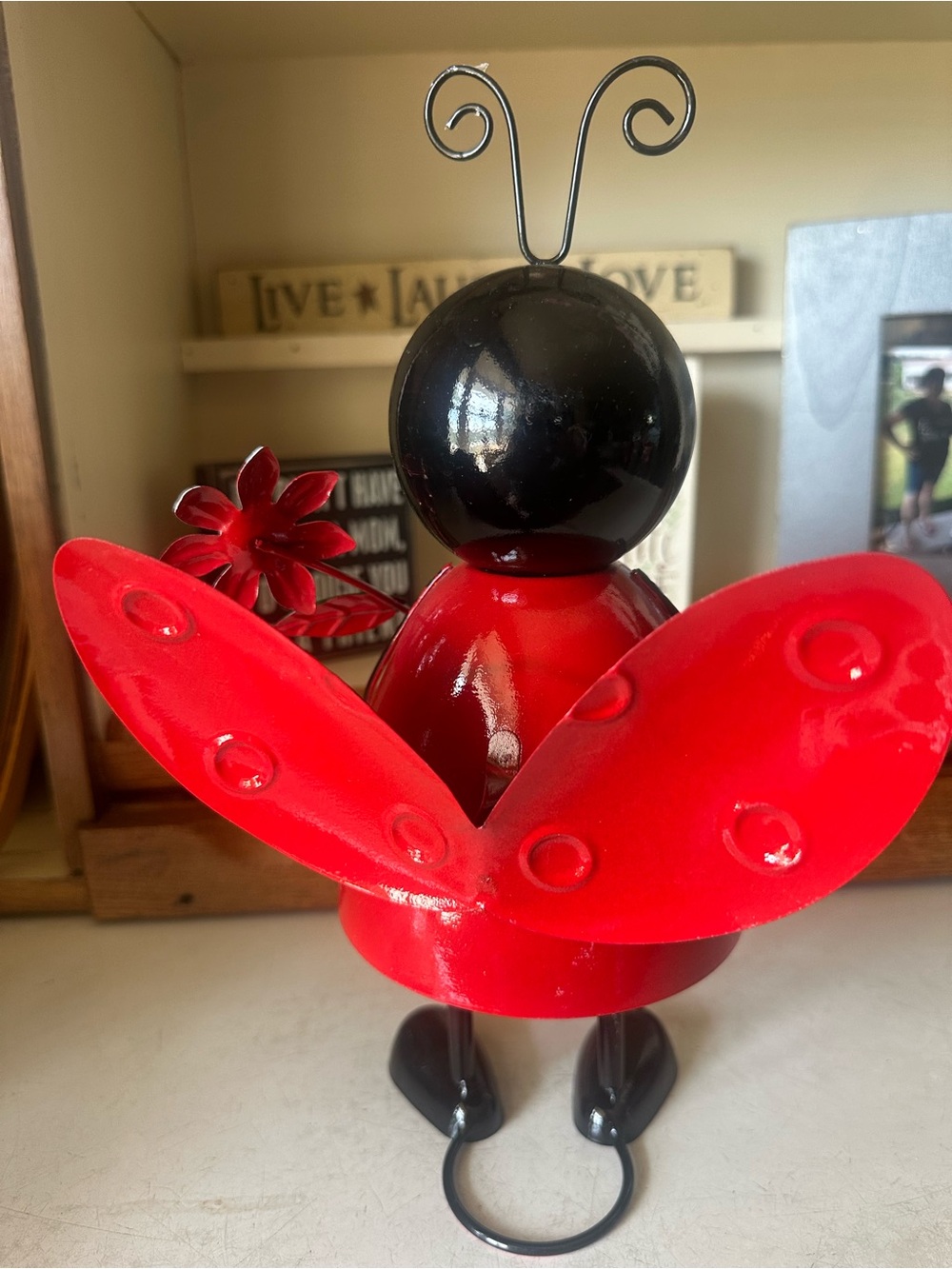 Charming Red and Black Bouncy Metal Ladybug for Inside or Outside - New - Picture 4 of 5